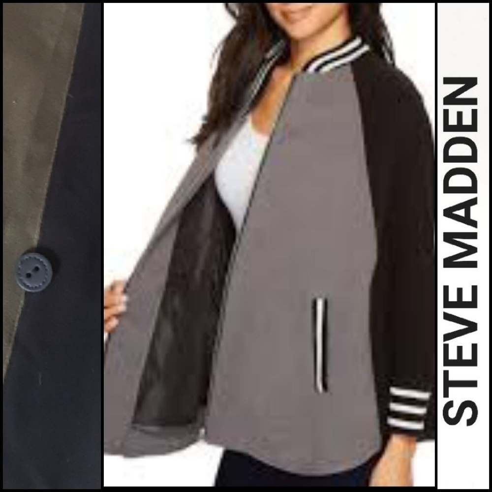 NEW! STEVE MADDEN Olive/Black Bomber Poncho Cape Coat Jacket.